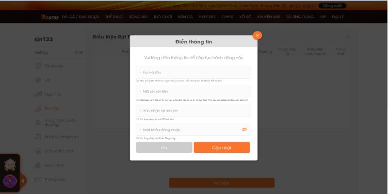 Điều kiện để có thể rút tiền GA6789